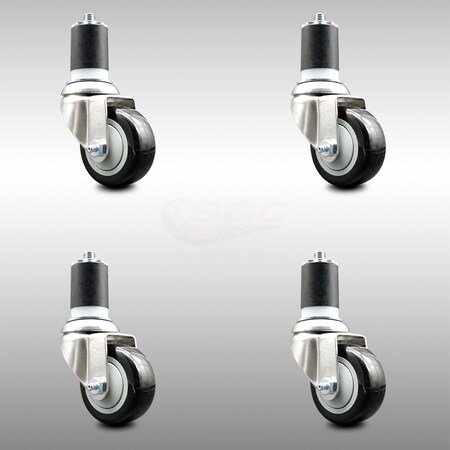 Service Caster 3.5 Inch 316SS Black Polyurethane Swivel 1-7/8 Inch Expanding Stem Caster Set SCC-SS316EX20S3514-PPUB-BLK-178-4